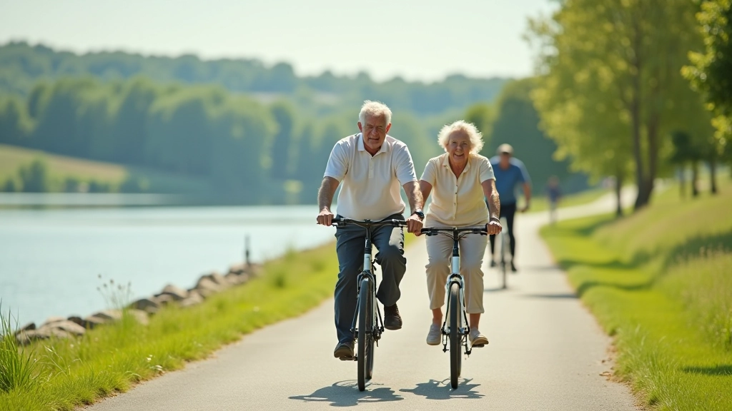 Multiple cyclists of different ages riding together on paved path, showing inclusive cycling community on flat terrain